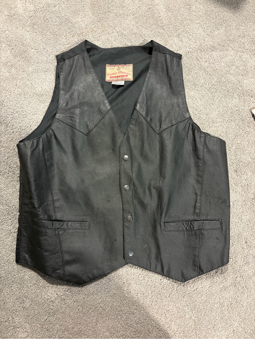 Vintage Black Leather Vest - Unknown Brand